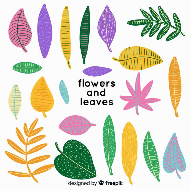 Free Vector abstract hand drawn flowers and leaves