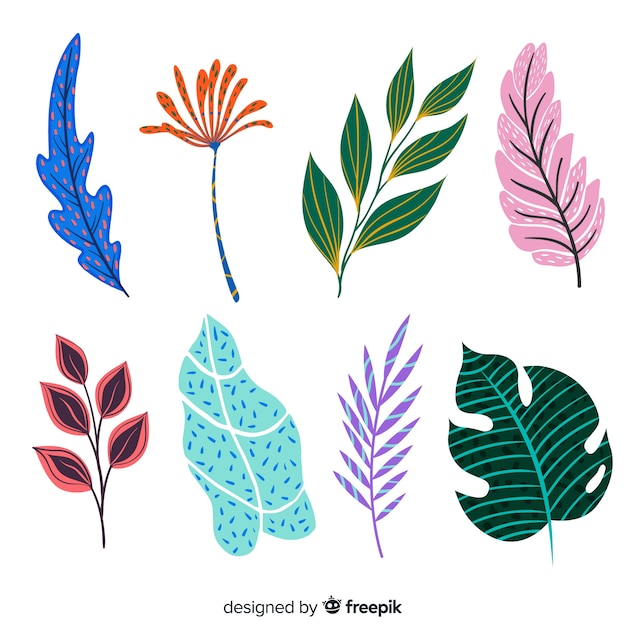 Free vector abstract hand drawn flowers and leaves