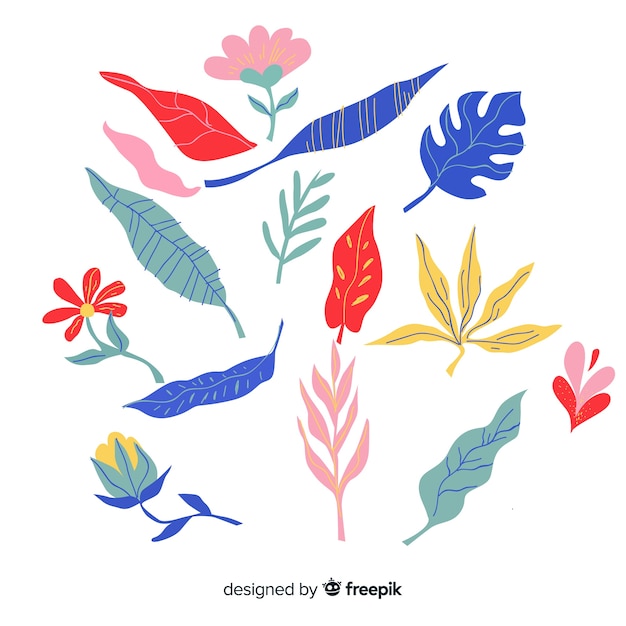 Free Vector abstract hand drawn flowers and leaves