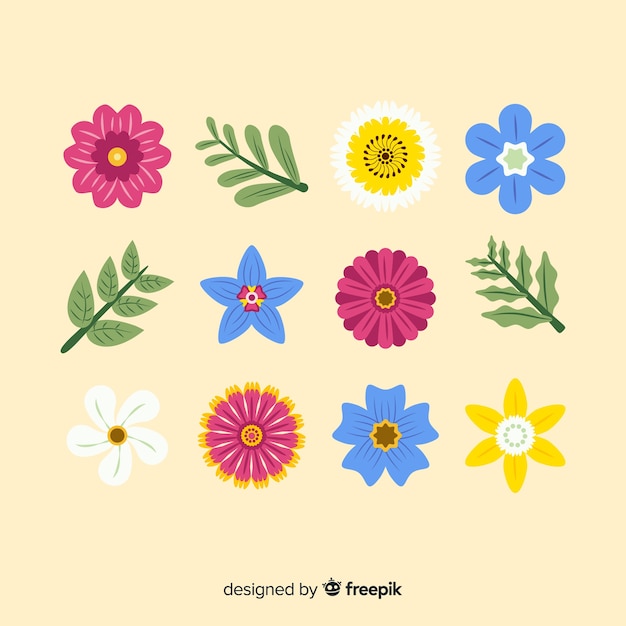 Free vector abstract hand drawn flowers and leaves