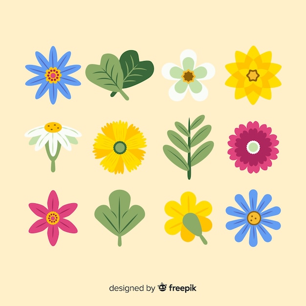 Free vector abstract hand drawn flowers and leaves