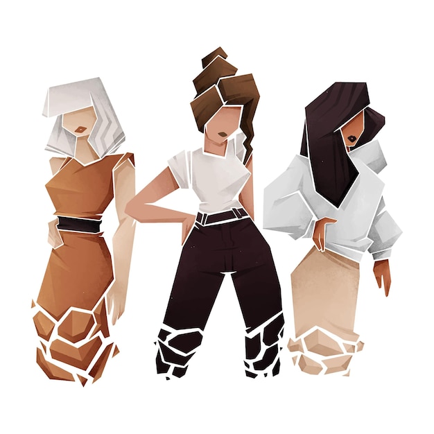 Free vector abstract hand drawn group of women
