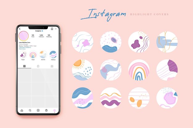 Abstract hand drawn instagram highlights collection