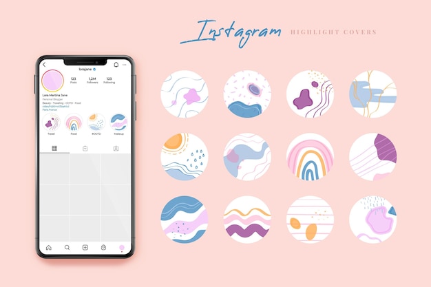 抽象的な手描きのInstagramのハイライトコレクション