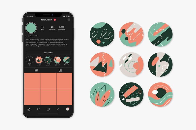 無料Vector 抽象的な手描きのinstagramのハイライトセット