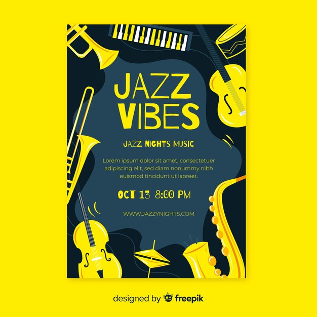 Abstract hand drawn jazz music poster template