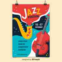 Vettore gratuito modello di poster jazz disegnato a mano astratto