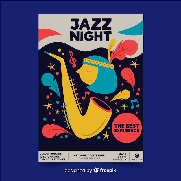 Free vector abstract hand drawn jazz poster template