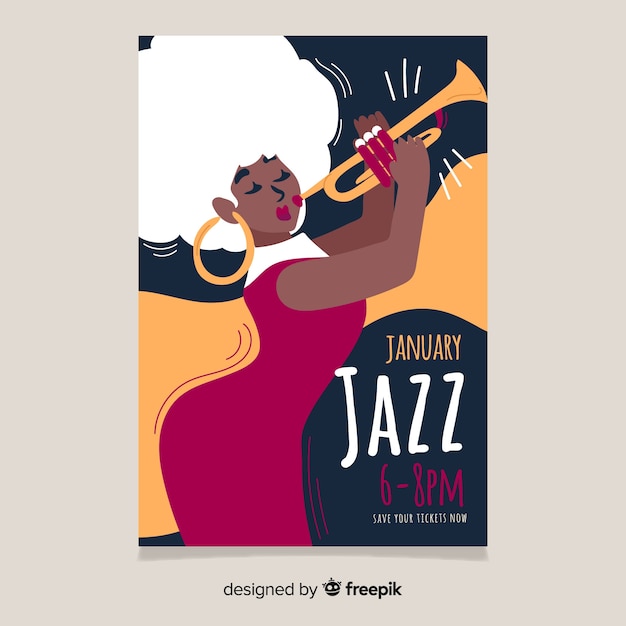 Modello di poster jazz disegnato a mano astratto