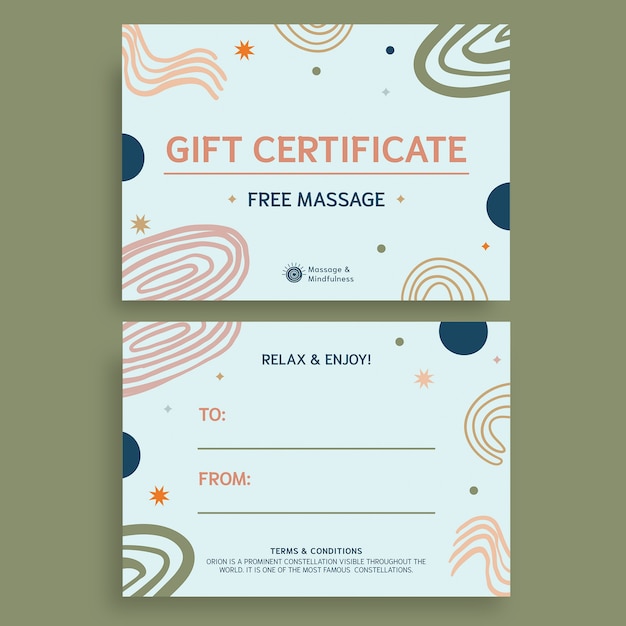 Бесплатное векторное изображение Абстрактный подарочный сертификат на массаж ручной работы