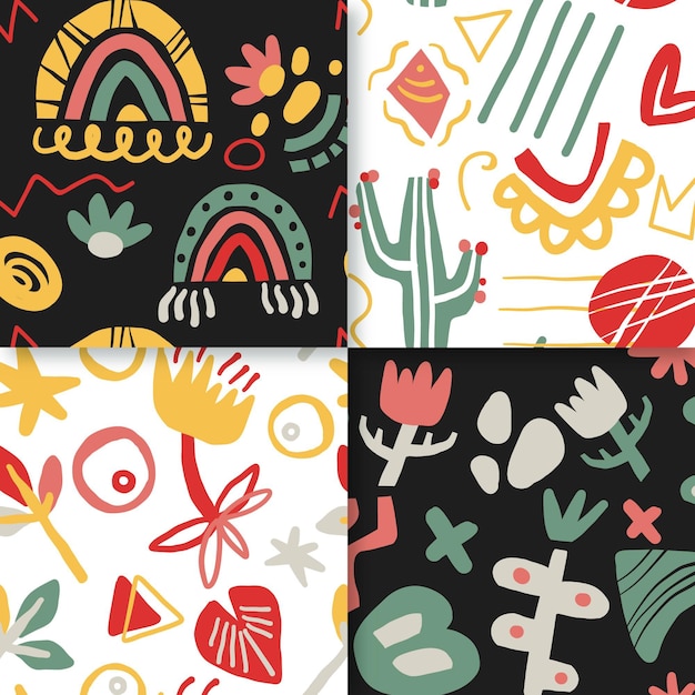 Free vector abstract hand drawn pattern collection