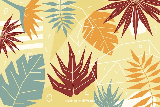 抽象的な手描きの熱帯の葉の背景