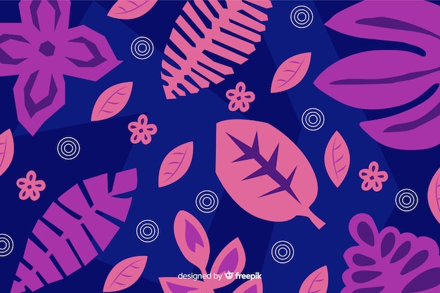 Abstract hand drawn tropical leaves background