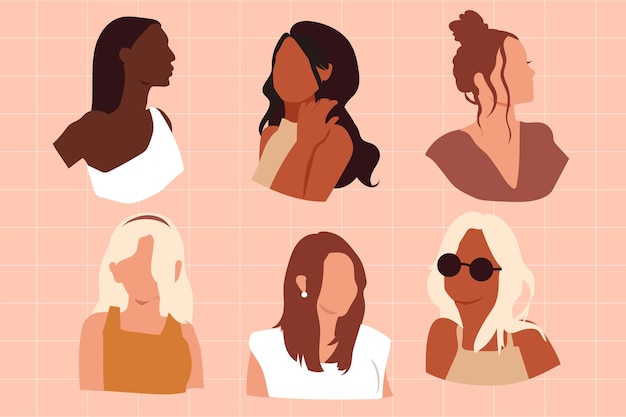 Free vector abstract hand drawn women portrait collection