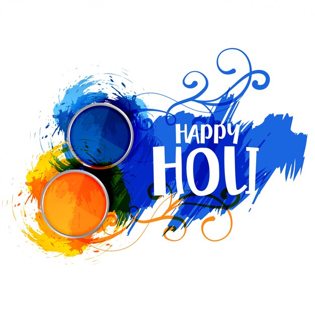 Abstract happy holi card with blue and yellow colors