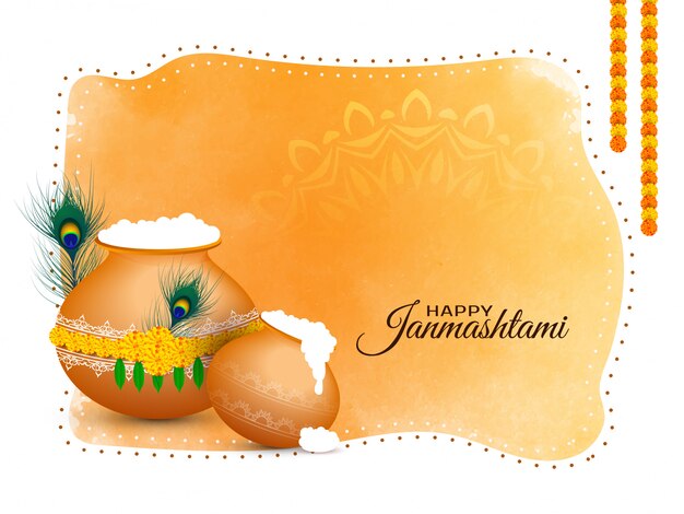 Abstract Happy Janmashtami festival greeting background