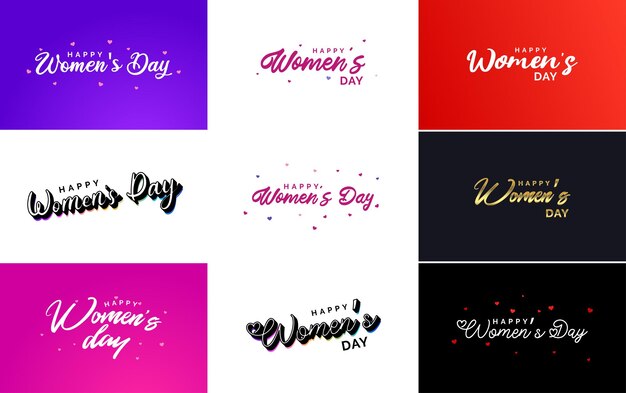 여성의 얼굴을 가진 추상 해피 여성의 날 로고와 분홍색과 검은색의 사랑 벡터 디자인