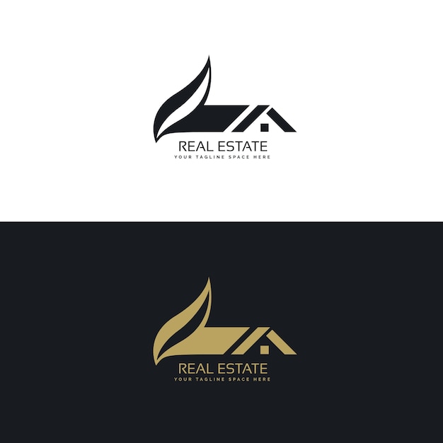 Vettore gratuito logo design immobiliare con forma di casa e foglia