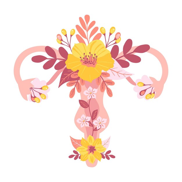 花を持つ女性の生殖システムのイラスト 無料のベクター
