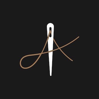 Abstract initial letter a tailor logo, thread and needle combination with gold colour line style , flat logo design template, vector illustration