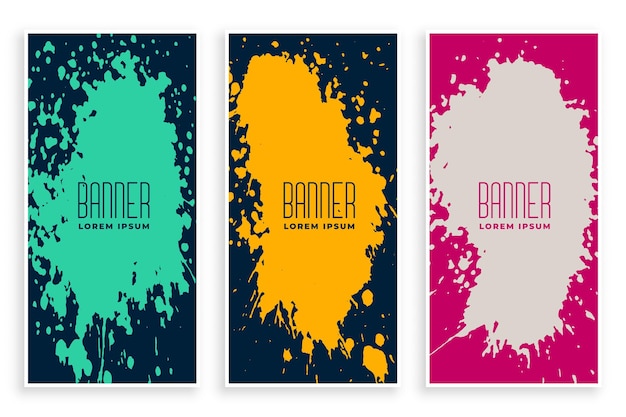 Vettore gratuito set di banner grunge splatter inchiostro astratto