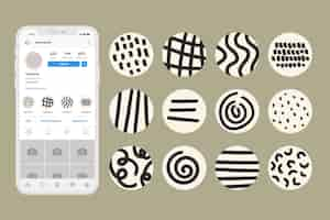 無料ベクター 抽象インスタグラムハイライトセット