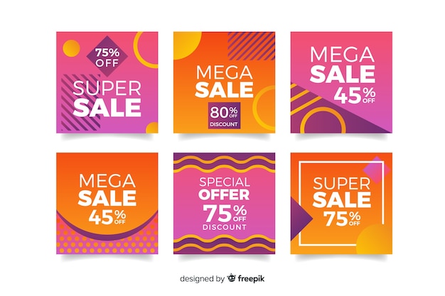 Free vector abstract instagram sale post collection