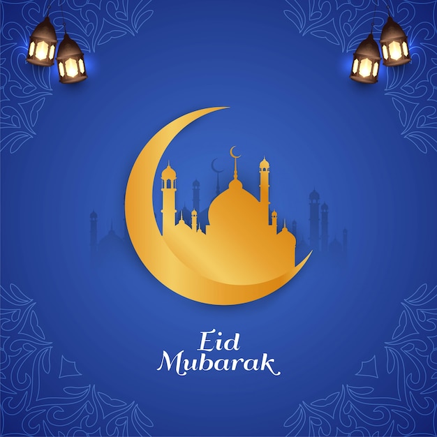 추상 이슬람 Eid 무바라크 축제 파란색 배경