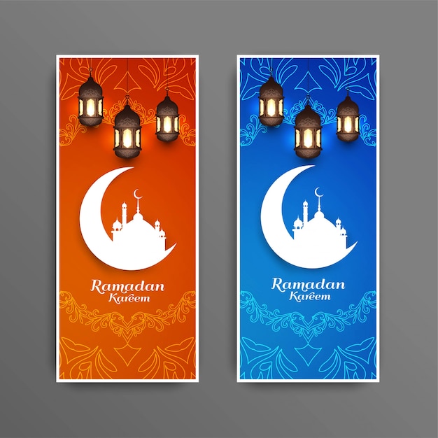 Abstract islamic ramadan kareem festival banners set