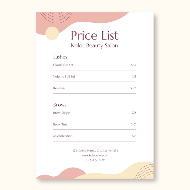 Free vector abstract kolor beauty salon price list