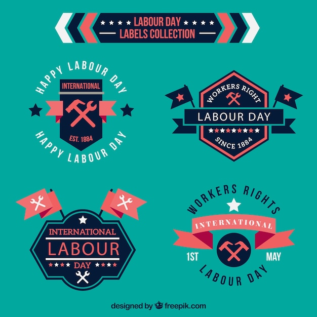 Free vector abstract labor day labels collection