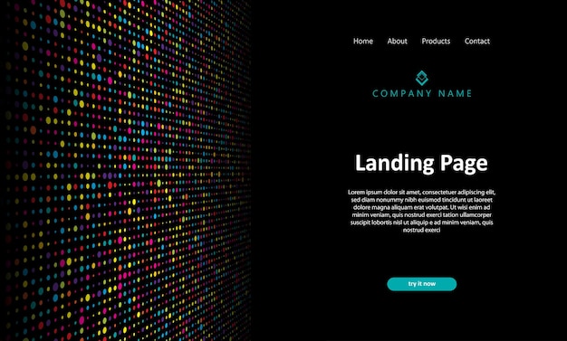 Abstract landing page with a colourful cyber particles design
