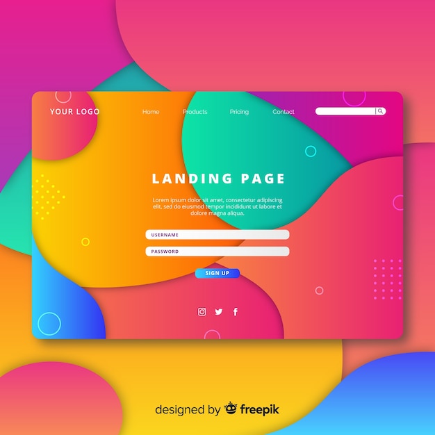 Free vector abstract landing page with fluid shapes