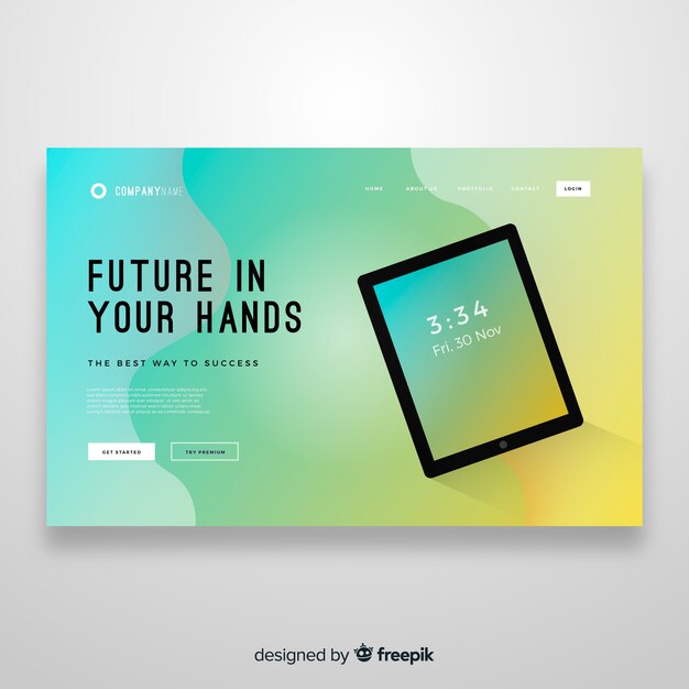 Abstract landing page with tablet