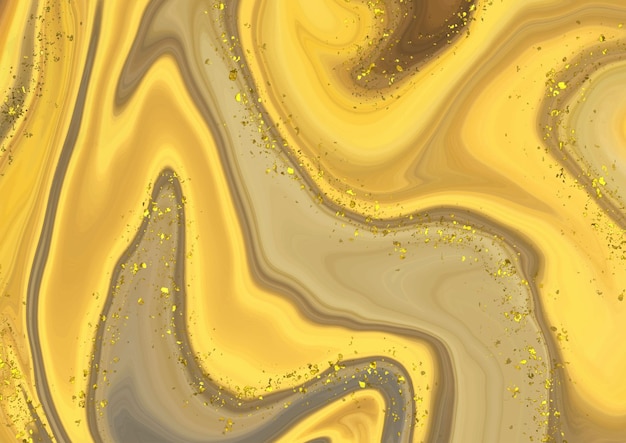 Abstract liquid marble background with gold glitter elements