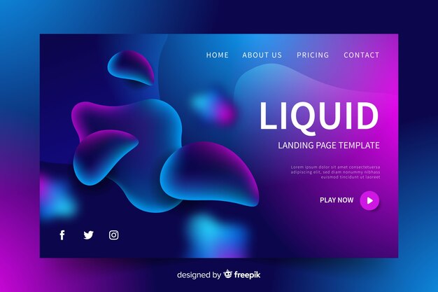 Abstract liquid shape landing page template