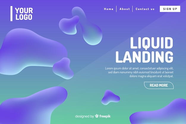 Free vector abstract liquid shapes landing page template