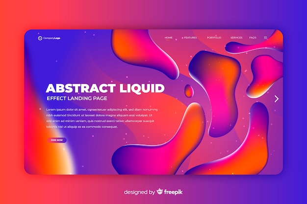 Free vector abstract liquid shapes landing page template