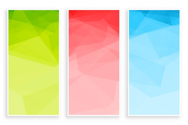 Abstract low poly triangle colors banner set
