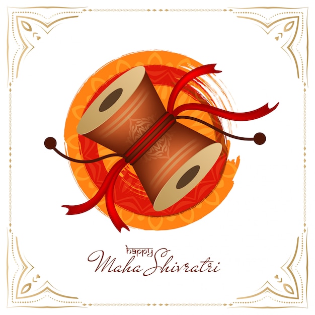 Free vector abstract maha shivratri festival card with damru