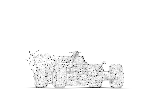 Abstract mash line and point f1 car on white background with an inscription