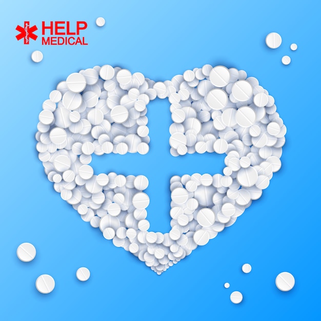 Free vector abstract medicine template with cross heart shape from pills on light blue illustration