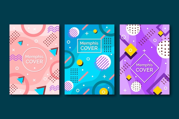Free vector abstract memphis design cover set