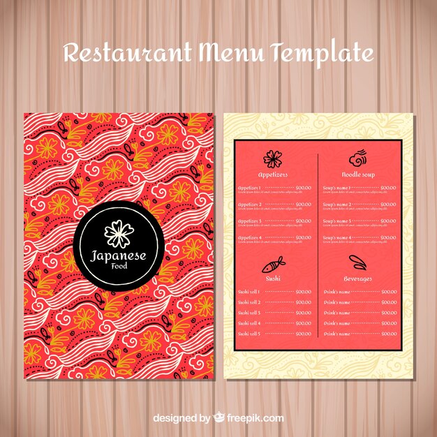 Free vector abstract menu of japanese restaurant