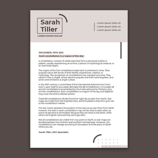 Free vector abstract minimalist seo cover letter