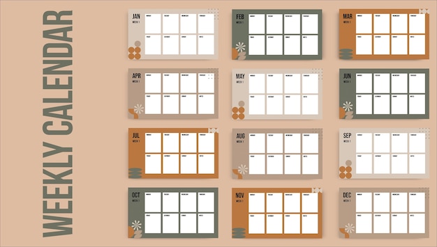 Abstract minimalist weekly marketing calendar