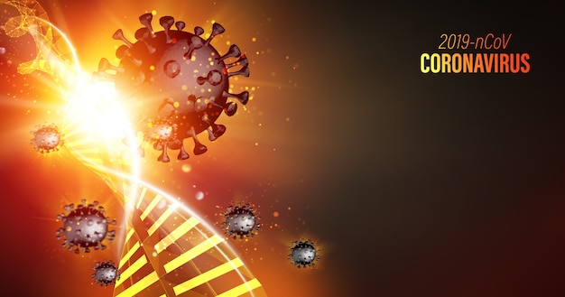 Free vector abstract model of coronavirus in futuristic rays.