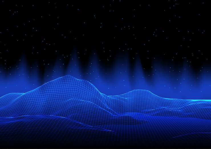 Free Vector abstract modern background with wireframe landscape against a starry sky