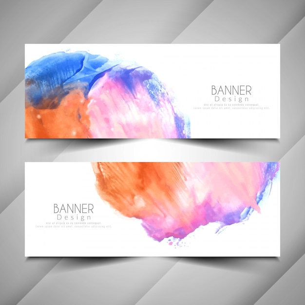 Abstract modern watercolor style banners set
