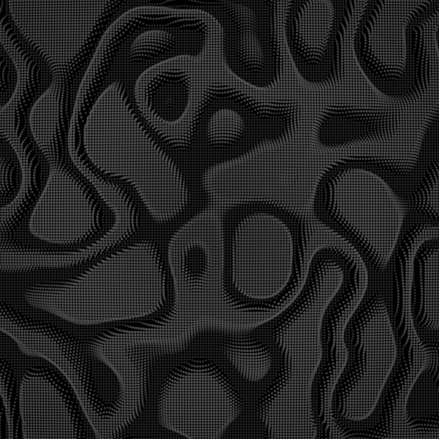 Free vector abstract  monochrome distorted mesh plane on dark background. futuristic style card. elegant background for business presentations. grayscale corrupted point plane. chaos aesthetics.